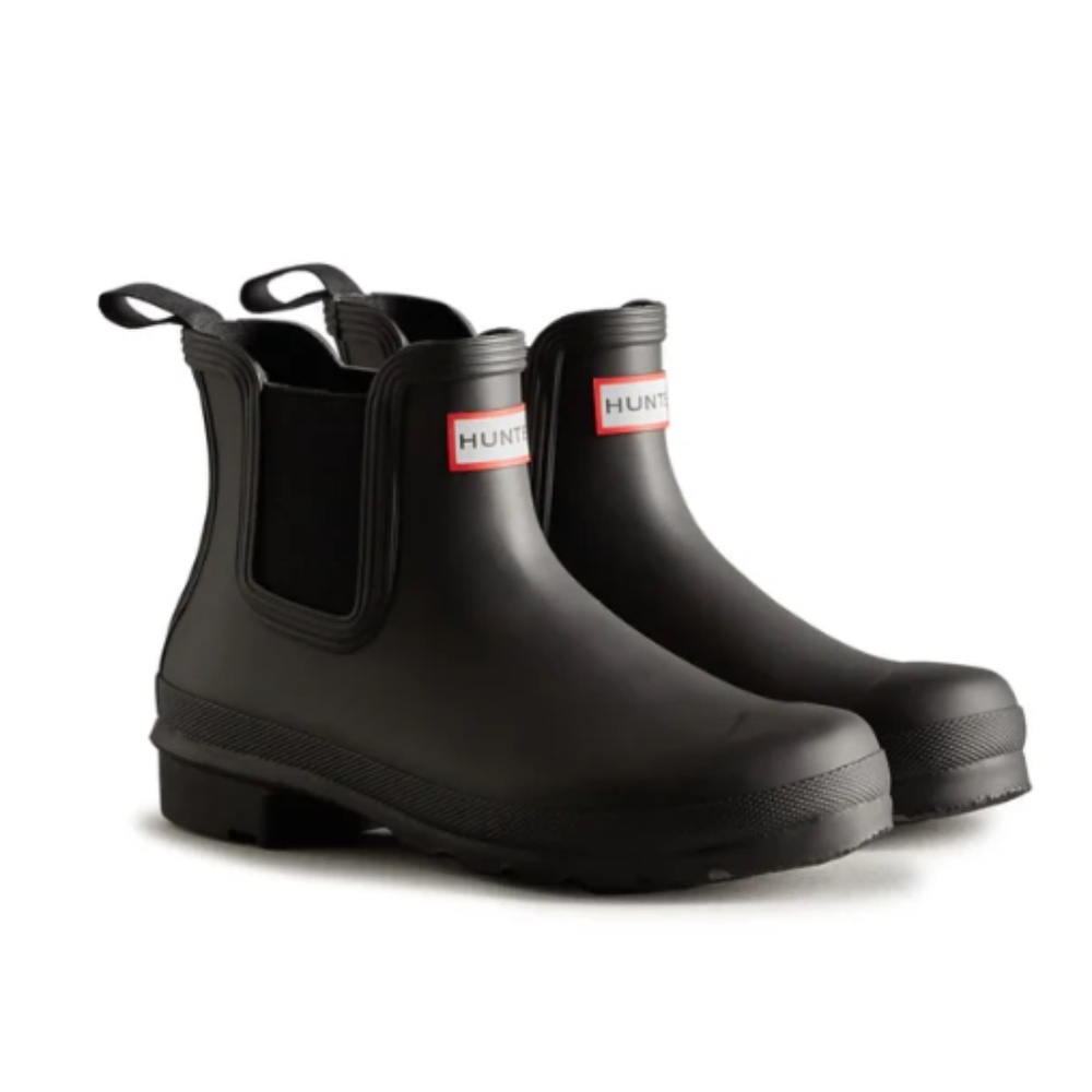 NWT Hunter Women's Original Chelsea Rain Boots Black Minimalist Commando Size 7